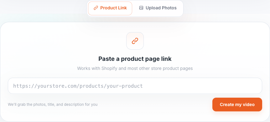 Product Link tab with product URL input