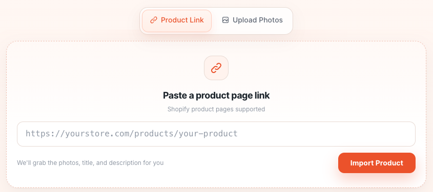 Product Link tab with product URL input